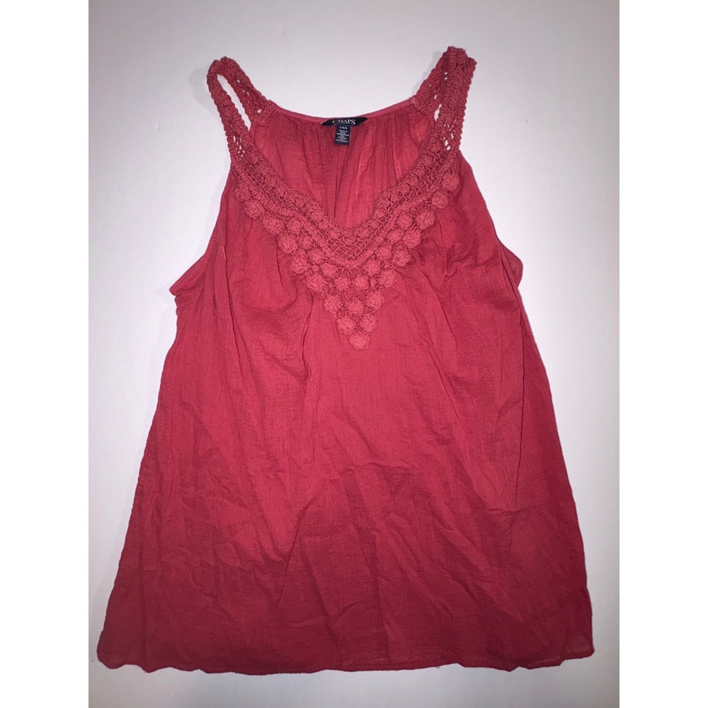 Chaps Denim Red Crochet V Neck Tank Top Women's Size L